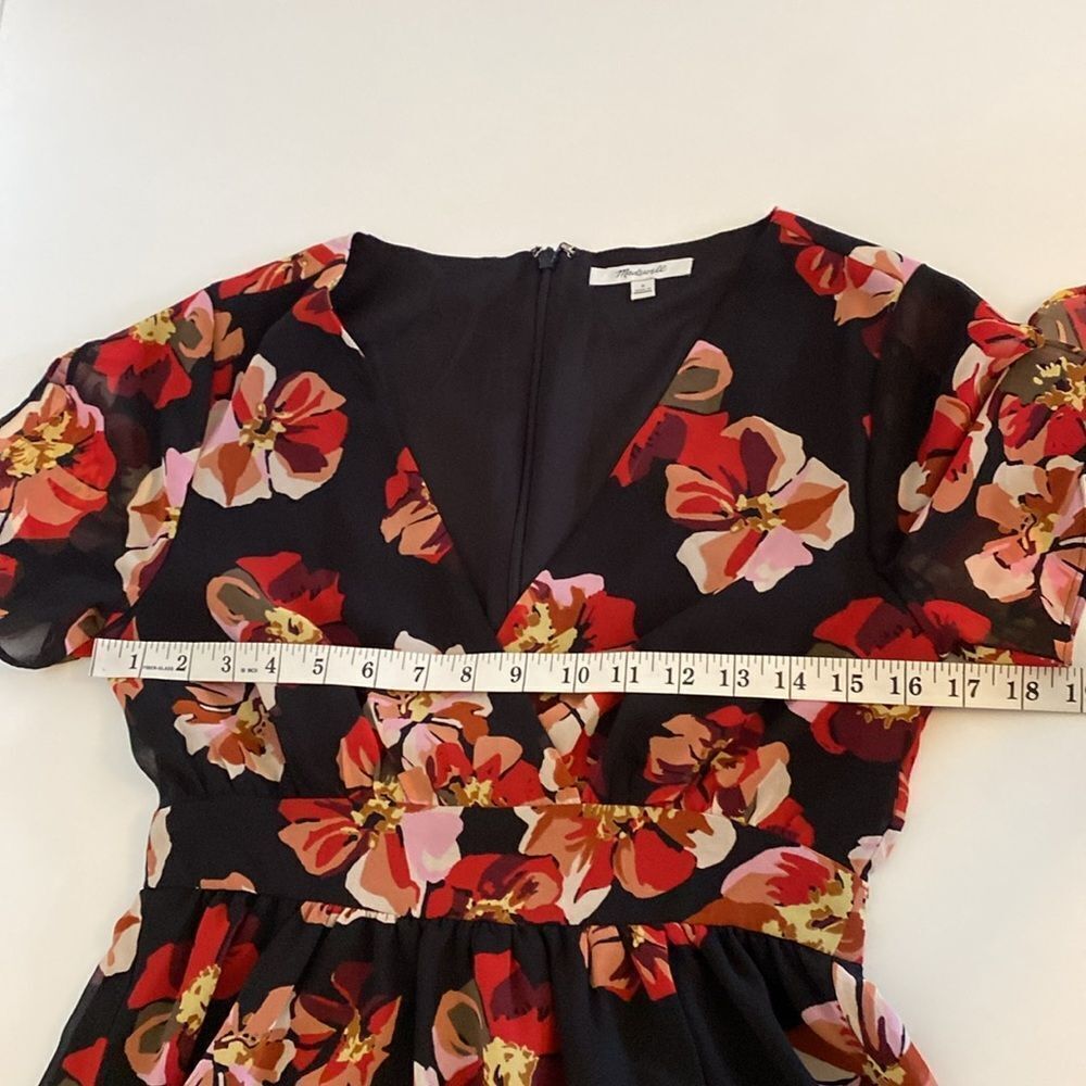 Madewell Black and Red Tulip-Sleeve Mini Dress in French Rose Size 0 - Picture 14 of 16